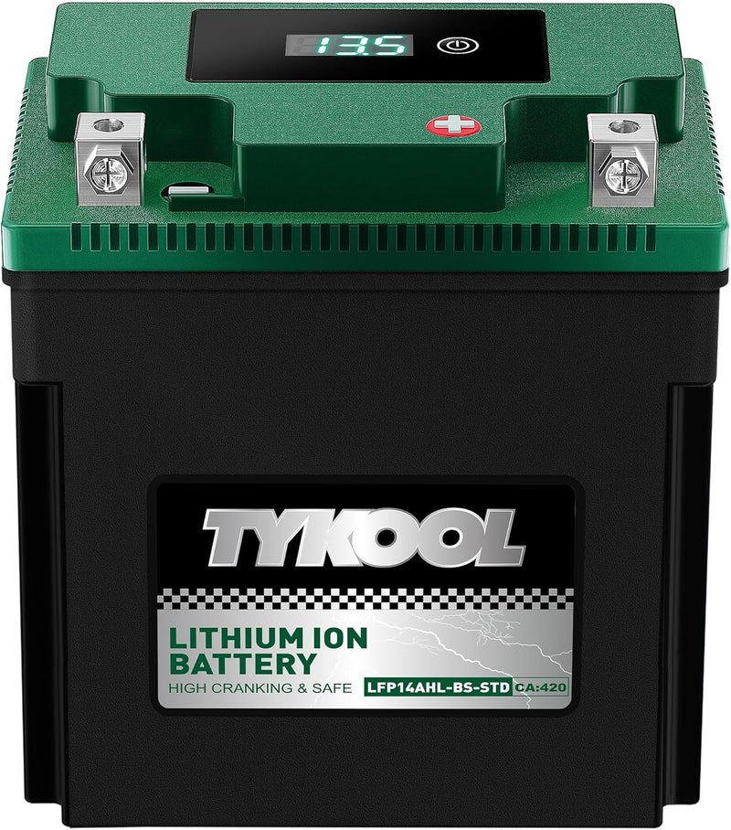 TYKOOL YTX14AHL-BS-STD LiFePO4 Lithium Motorcycle Battery,12.8V 7Ah,420CCA,Digital Readout,Powersports Battery, Fits for Motorcycle,ATV,Snowmobile,PWC. 2X Cranking Amps,5X Longer Life.Fast Charging - Image 1